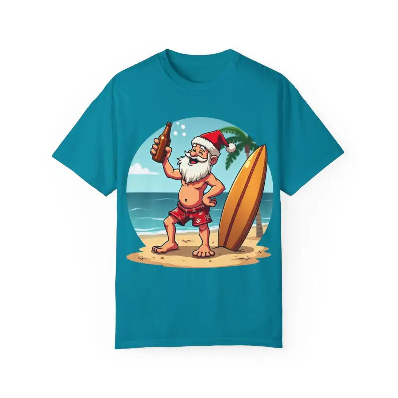 Santa Drinking Beer Surf Tropical Unisex T Shirt Fun Wear - Ocean State Styles