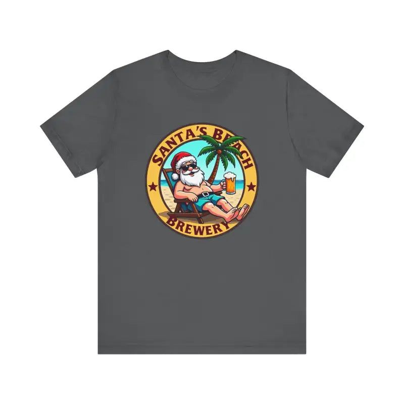 Gray T-shirt featuring Santa’s Beach Brewery logo for a stylish summer look