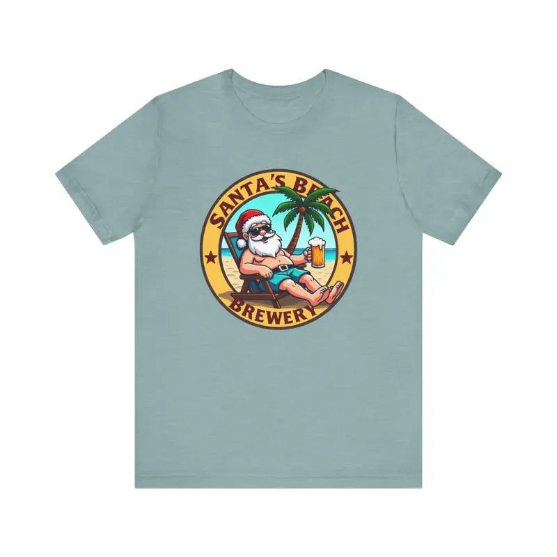 Light blue Santa’s Beach Brewery T Shirt for casual summer style and comfort