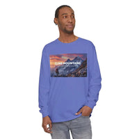 Long-sleeved purple T-shirt with scenic mountain graphic from Scenic Mountain Graphic Long Sleeve T Shirts