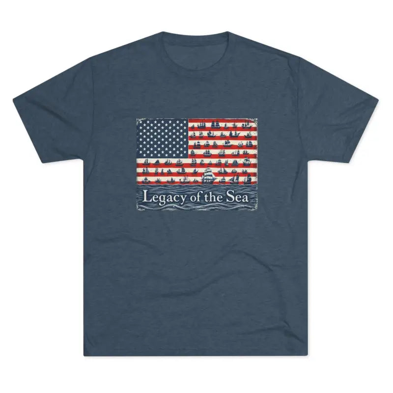 Blue Sea Legacy Unisex Nautical Flag T Shirt featuring American flag and ships design