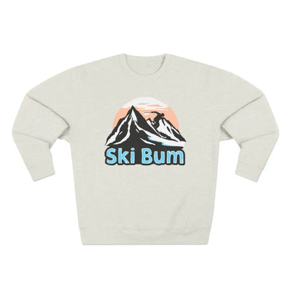 Beige sweatshirt featuring Ski Bum design from the Ski Bum Sweatshirt Collection