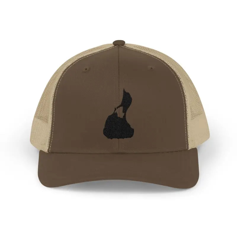 Brown mesh trucker hat with black cat design on Snapback Trucker Cap