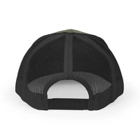 Black mesh trucker Snapback Cap with olive green panel and adjustable strap