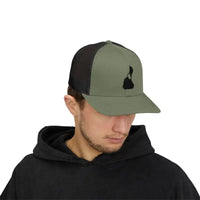 Olive green and black Snapback Trucker Cap with small skull design