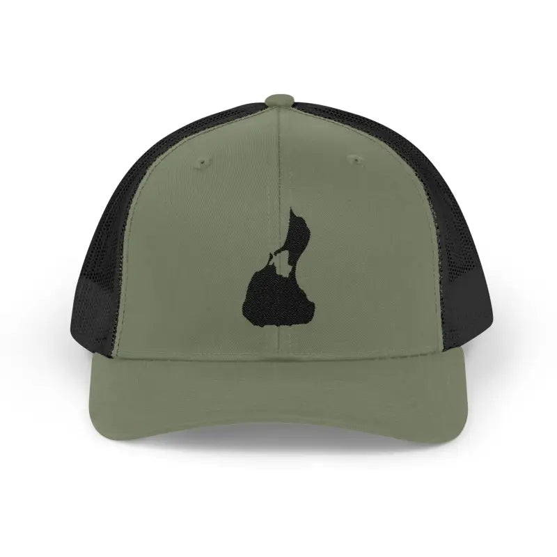 Olive green and black Snapback Trucker Cap with New Hampshire silhouette