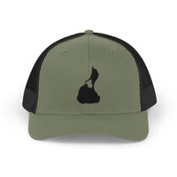 Olive green and black Snapback Trucker Cap with New Hampshire silhouette