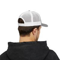 White mesh Snapback Trucker Cap with gray brim and strap