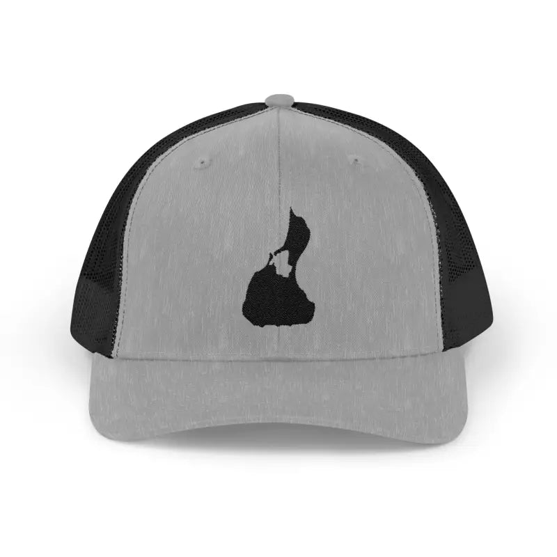Black and gray Snapback Trucker Cap with front silhouette design