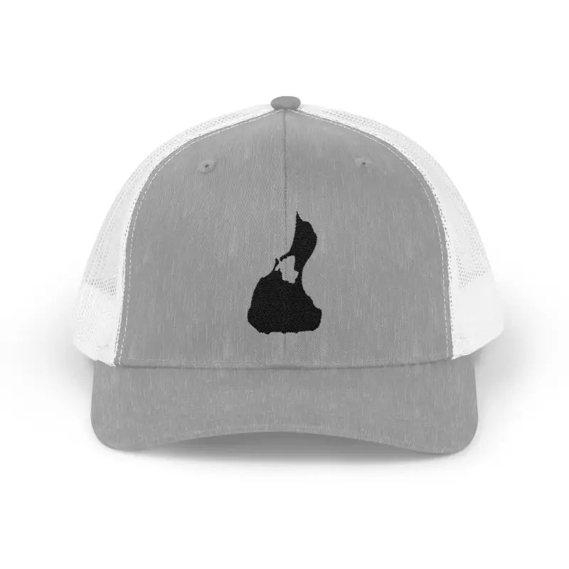 Gray and white Snapback Trucker Cap with black silhouette design