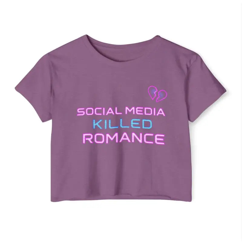 Social Media Killed Romance Mauve Crop Top for Festivals - Ocean State Styles