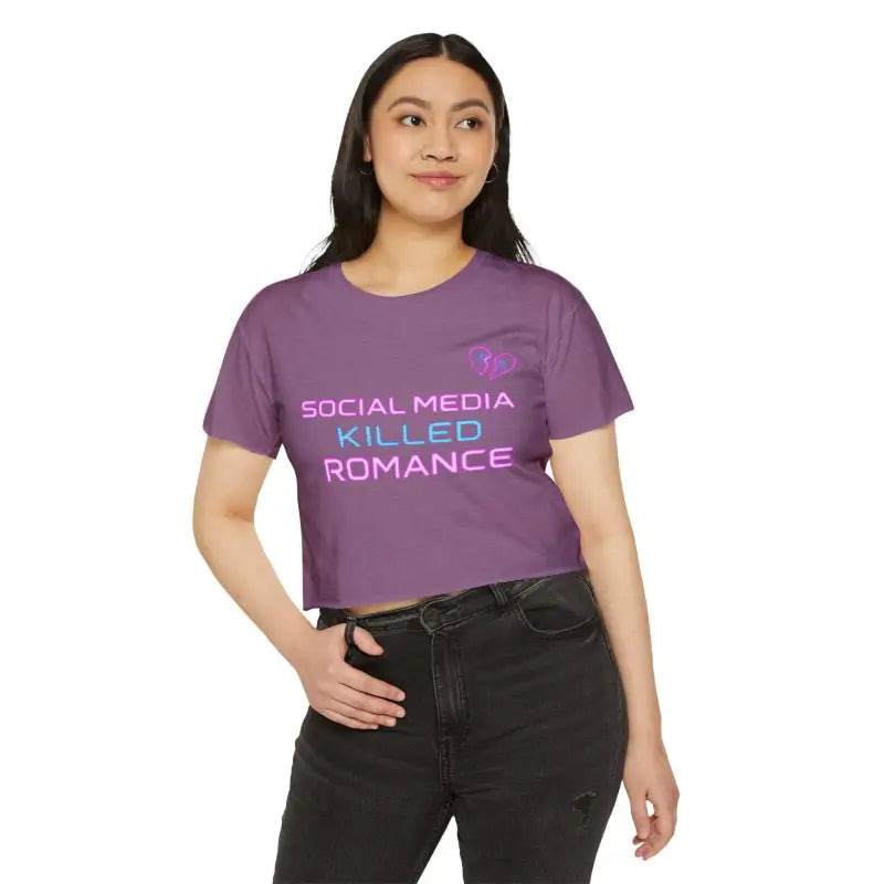 Social Media Killed Romance Mauve Crop Top for Festivals - Ocean State Styles