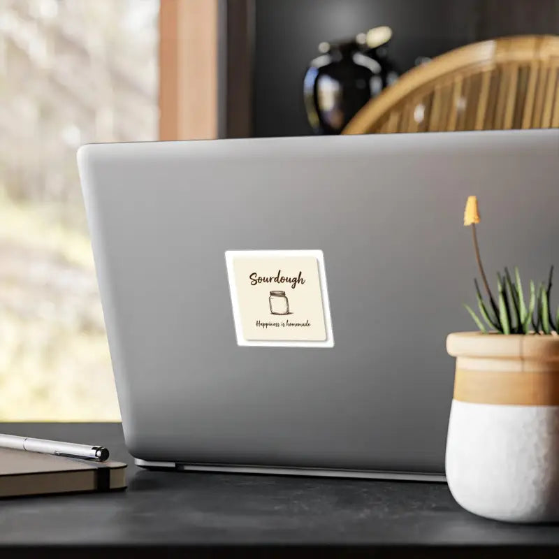 Square sticker featuring a drawing of sourdough starter from Sourdough Happiness Is Homemade Decor Collection