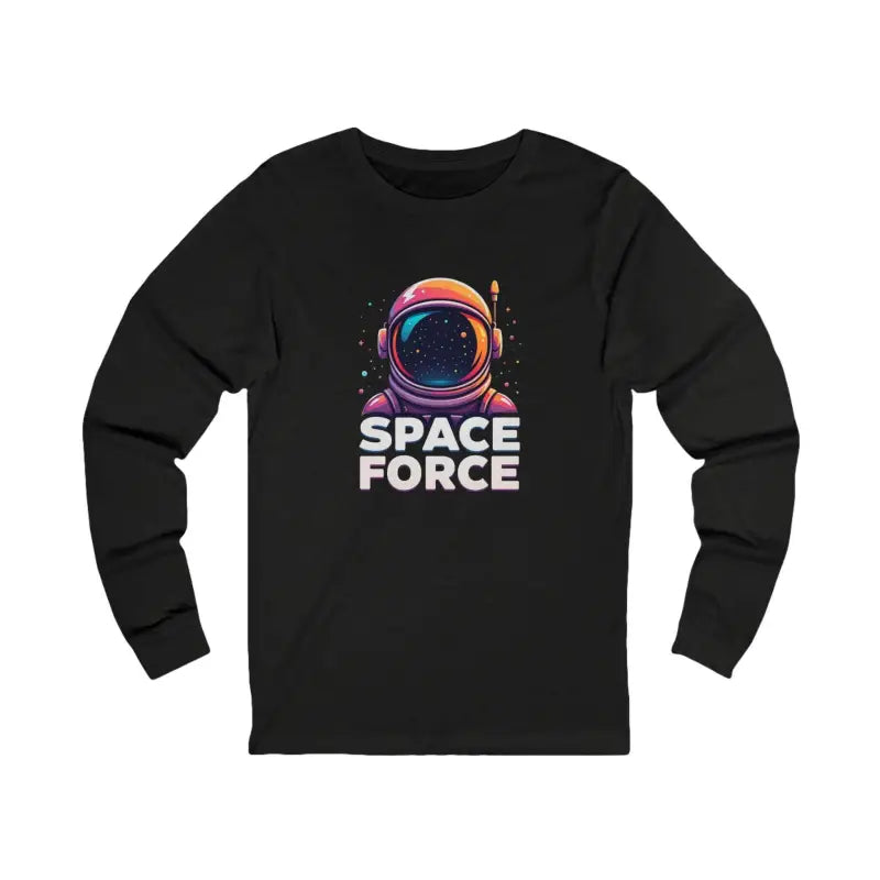 Black long-sleeved Space Force Astronaut Shirt featuring a stylish design