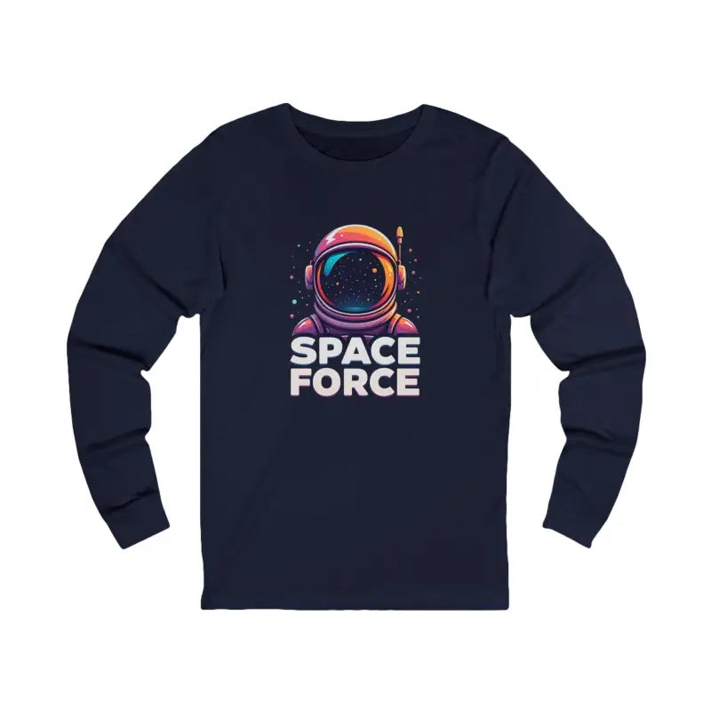Navy long-sleeved shirt featuring Space Force Astronaut design for casual wear