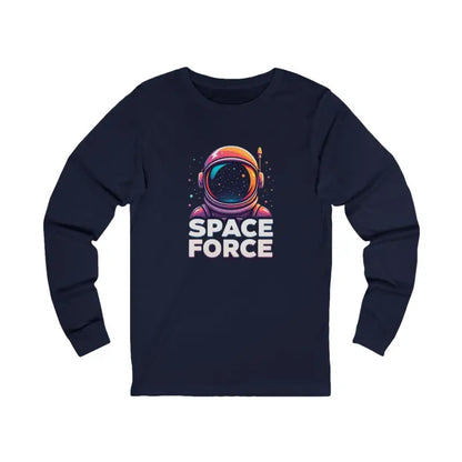 Navy long-sleeved shirt featuring Space Force Astronaut design for casual wear