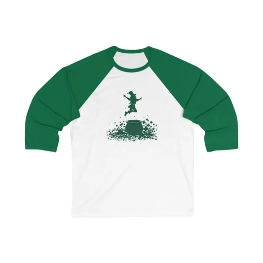 St Patricks Day Unisex Baseball Tee with Dancing Leprechaun Design - Ocean State Styles