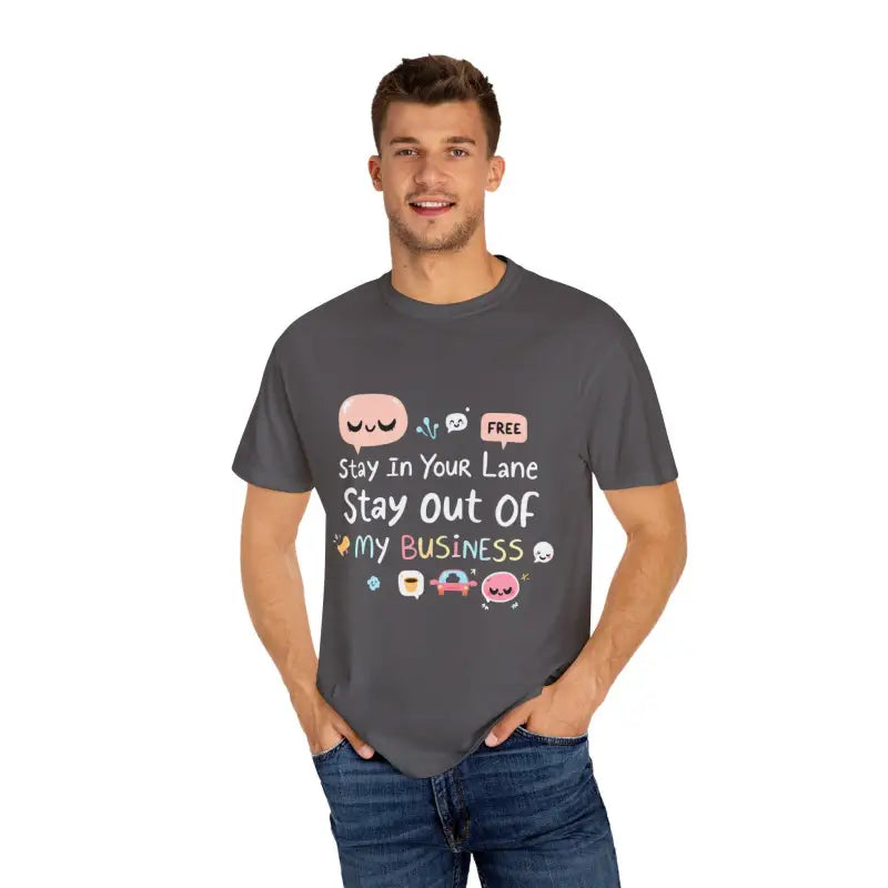 Stay Out Of My Business Unisex Garment Dyed T Shirt With Cartoon Graphics - Ocean State Styles