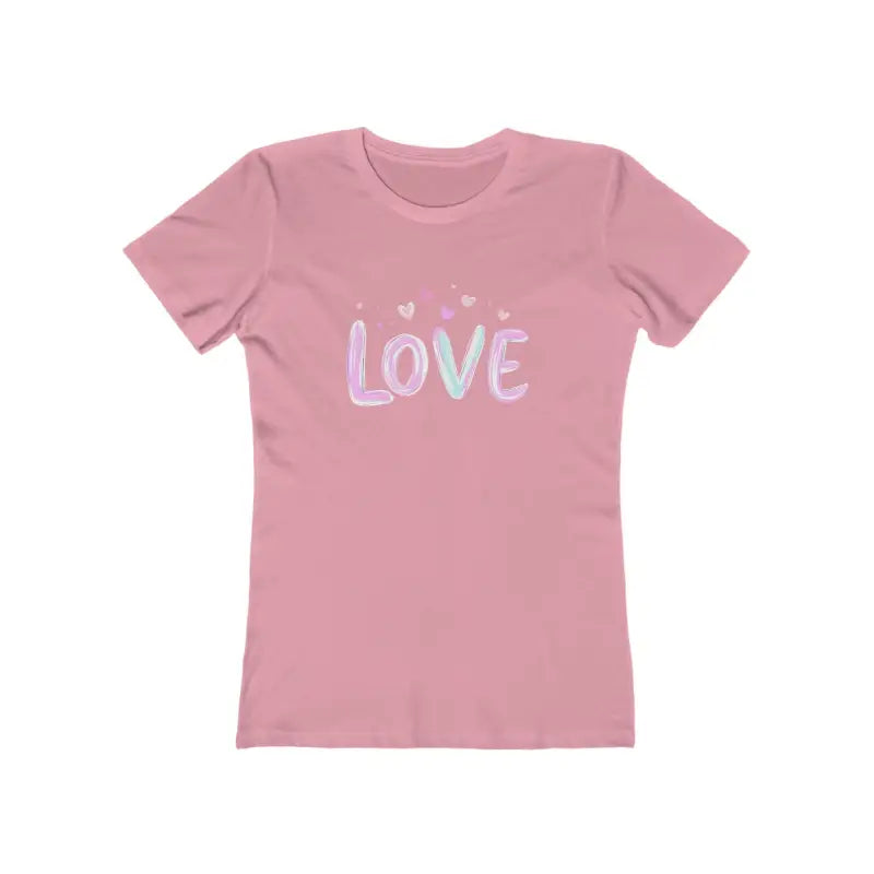 Pink Stylish Love Tee for Women showcasing a trendy LOVE design. Available in multiple colors