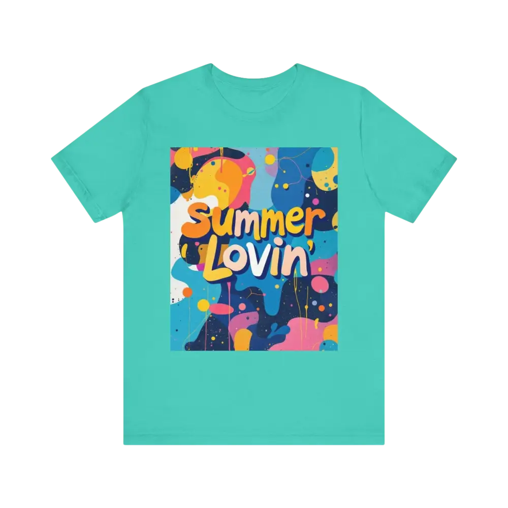 Turquoise Summer Lovin Unisex T-Shirt with vibrant colorful design for summer style