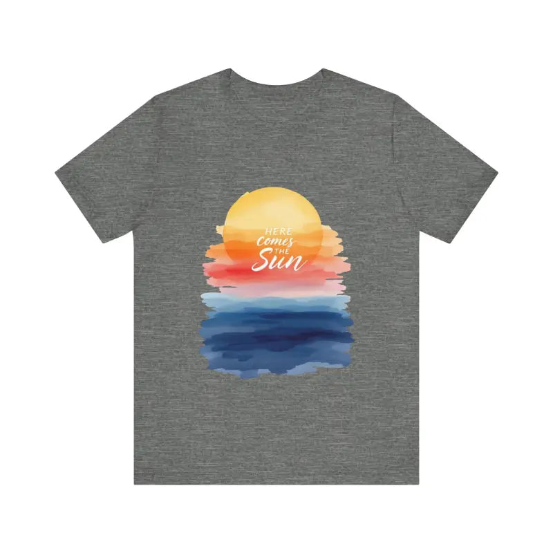 Gray T-shirt featuring a sun graphic from the Sun and Sunset Graphic T Shirts collection