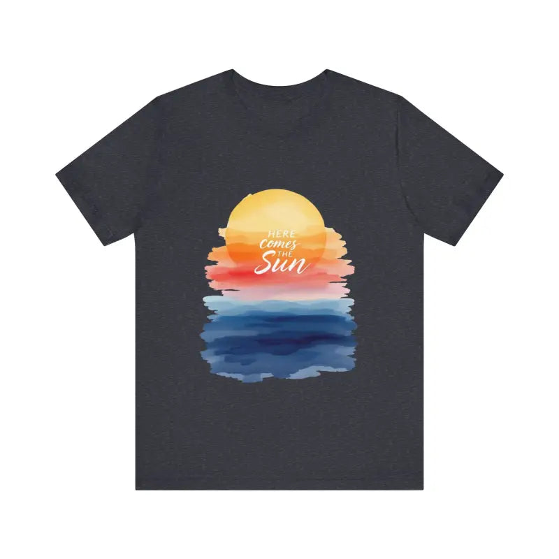 Dark gray T-shirt featuring a sun graphic from the Sun and Sunset Graphic T Shirts collection