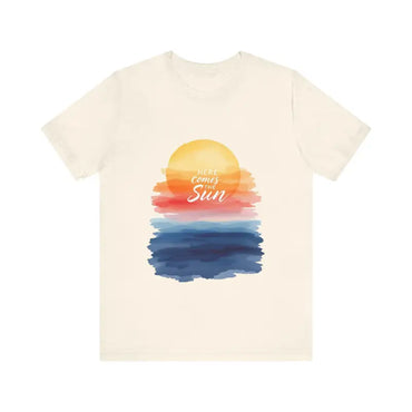 Cream-colored T-shirt featuring a sun graphic from the Sun and Sunset Graphic T Shirts collection