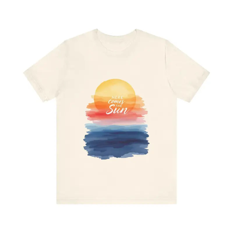 Cream-colored T-shirt featuring a sun graphic from the Sun and Sunset Graphic T Shirts collection