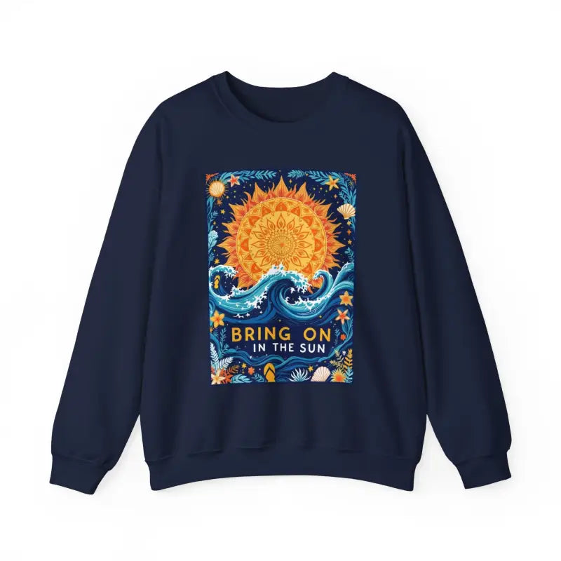 Sun And Wave Graphic Sweatshirts In Gray White And Navy Blue - Ocean State Styles