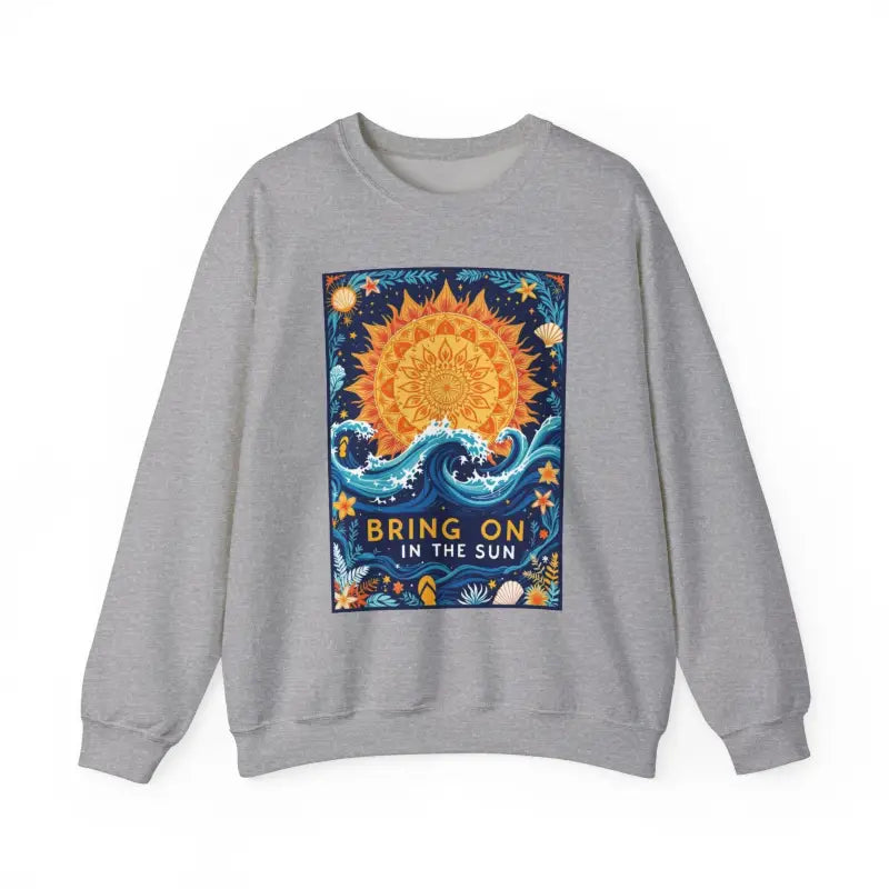 Sun And Wave Graphic Sweatshirts In Gray White And Navy Blue - Ocean State Styles
