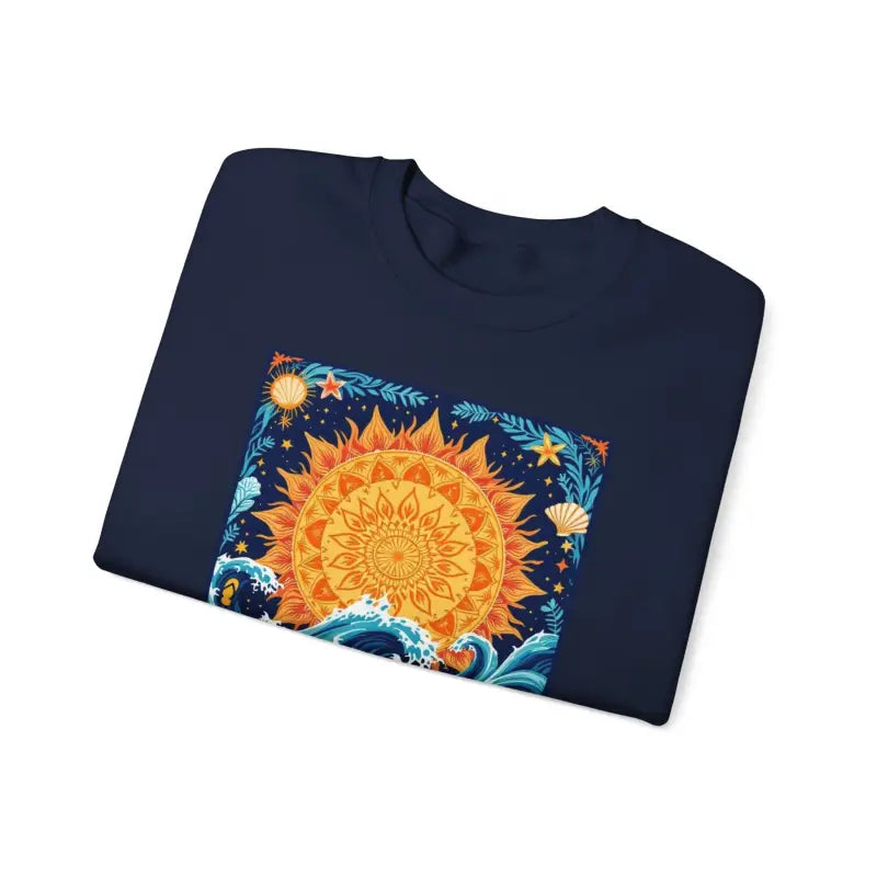 Sun And Wave Graphic Sweatshirts In Gray White And Navy Blue - Ocean State Styles