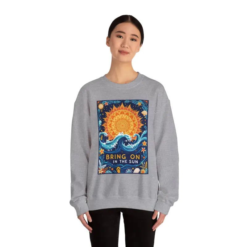 Sun And Wave Graphic Sweatshirts In Gray White And Navy Blue - Ocean State Styles