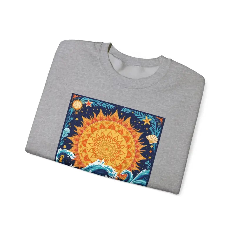 Sun And Wave Graphic Sweatshirts In Gray White And Navy Blue - Ocean State Styles