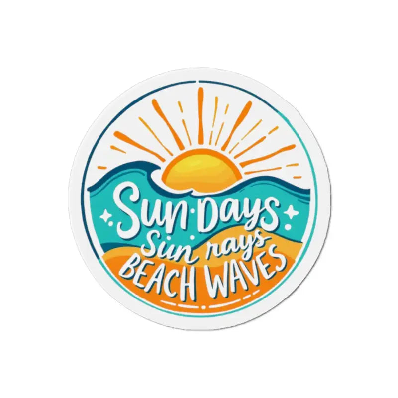 Circular beach-themed sticker with sun and waves design showcasing a tropical vibe