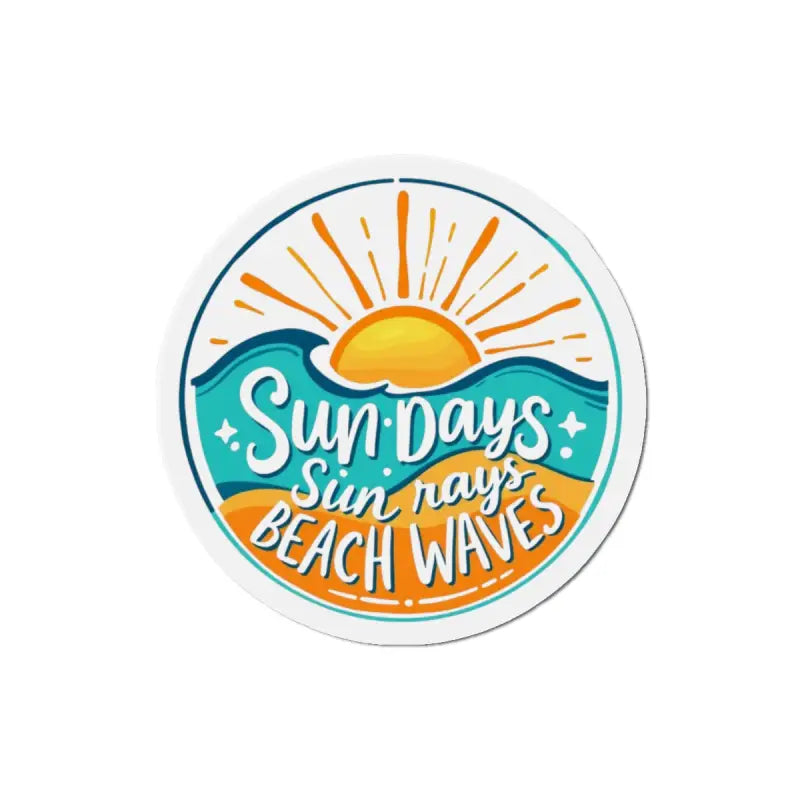 Round beach-themed sticker featuring Sun and Waves design for coastal decor or accessories