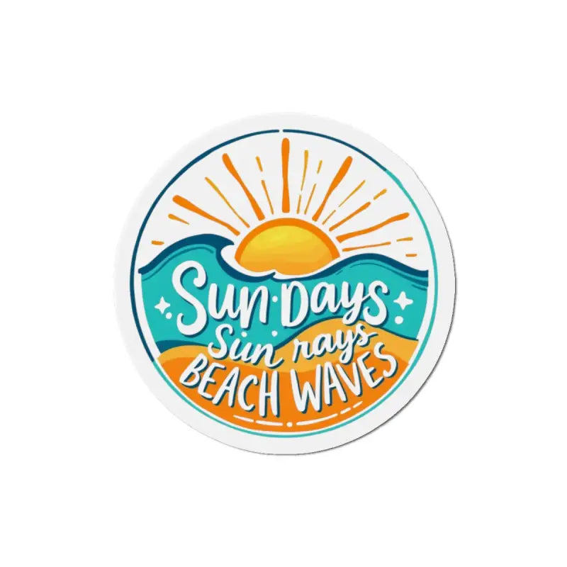 Round beach-themed sticker depicting Sun and Waves for decorative use