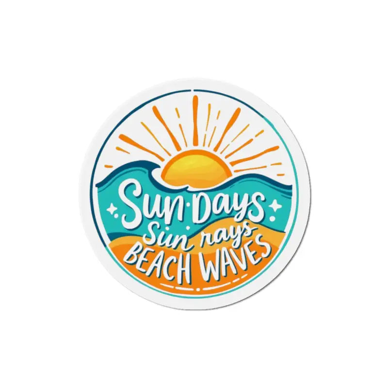 Circular beach-themed sticker featuring Sun and Waves design for decoration or collection