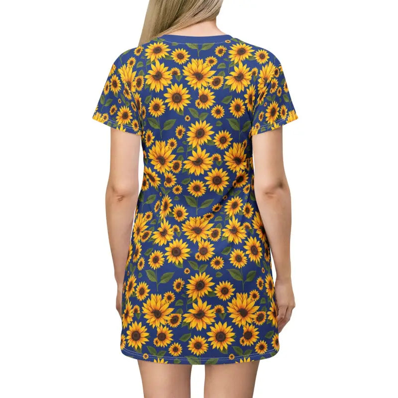 Sunflower Pattern Blue T Shirt Dress - Ocean State Styles