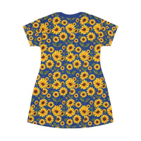 Sunflower Pattern Blue T Shirt Dress - Ocean State Styles