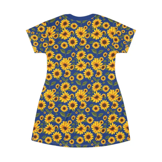 Sunflower Pattern Blue T Shirt Dress - Ocean State Styles