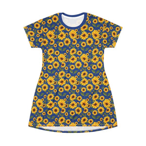 Sunflower Pattern Blue T Shirt Dress - Ocean State Styles