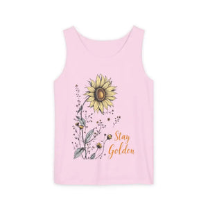 Stay Golden Sunflower Tank Tops in White Cream and Teal - Ocean State Styles