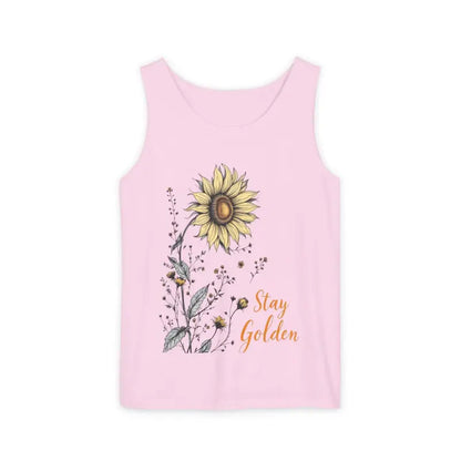 Pink tank top with sunflower design from Sunflower Tank Tops in White Cream and Teal