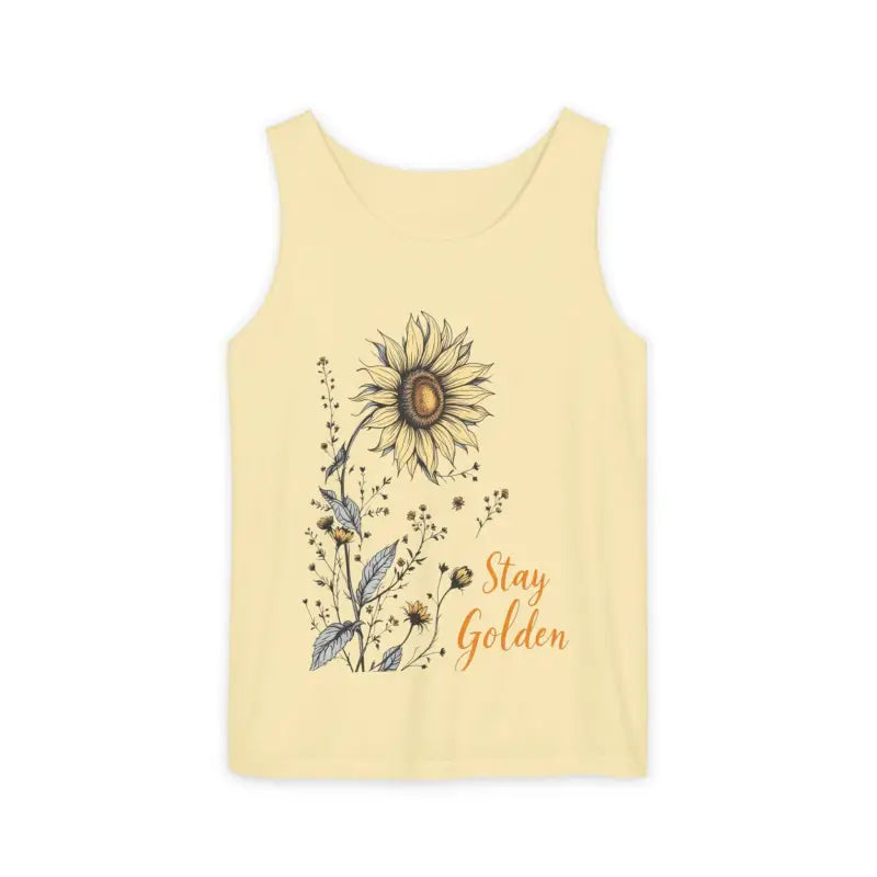 Yellow tank top with sunflower design from Sunflower Tank Tops in White Cream and Teal