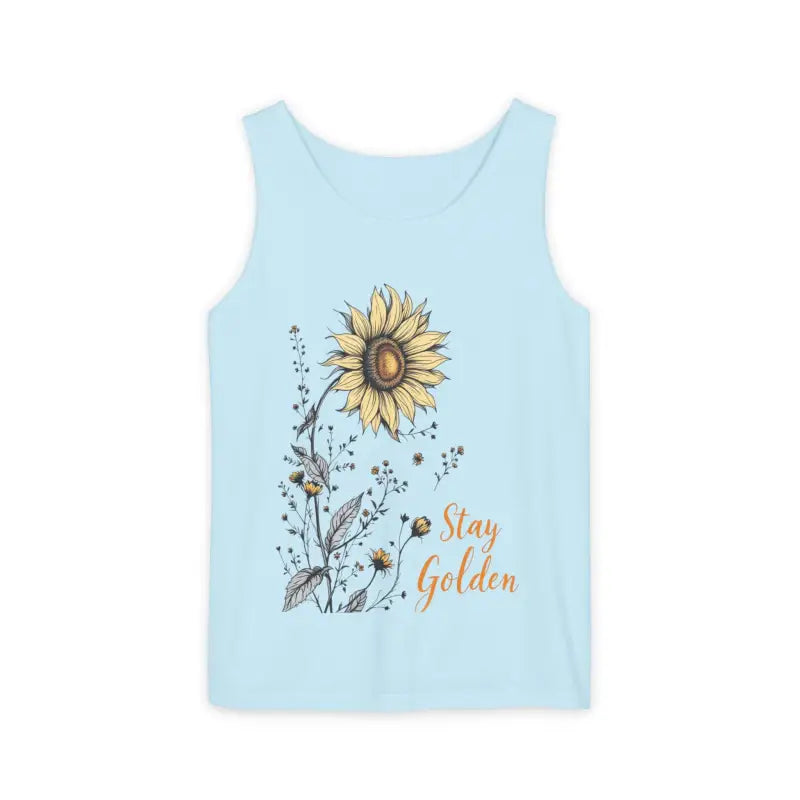 Light blue sunflower design tank top from Sunflower Tank Tops in White Cream and Teal collection