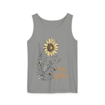 Gray tank top featuring sunflower design from Sunflower Tank Tops collection