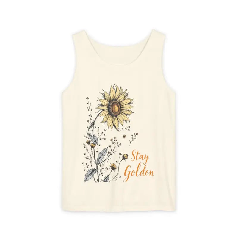 Cream-colored tank top with sunflower design from Sunflower Tank Tops in White Cream and Teal