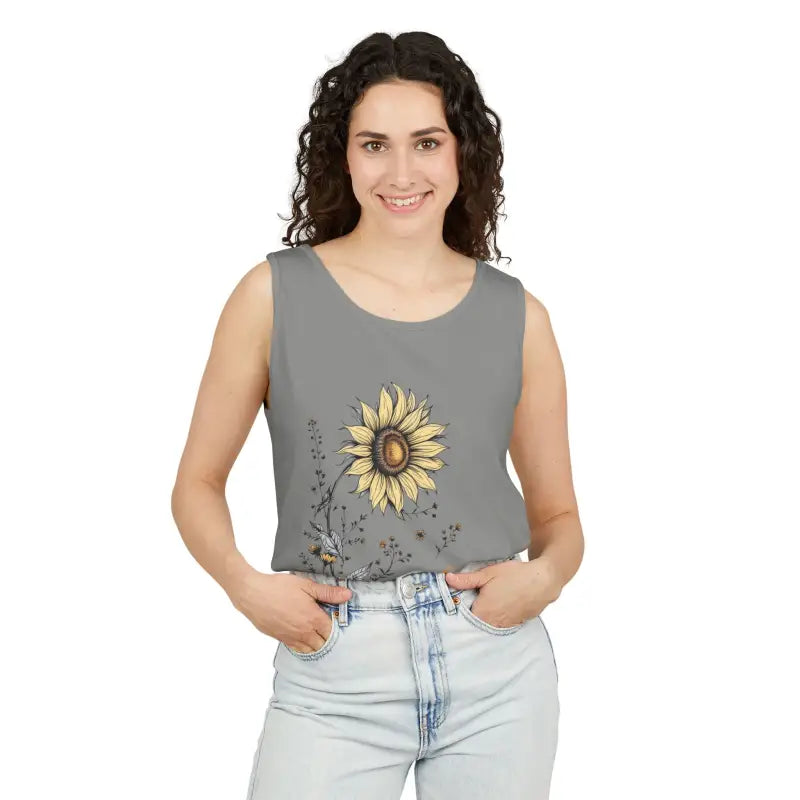 Gray Sunflower Tank Top from Sunflower Tank Tops in White Cream and Teal collection