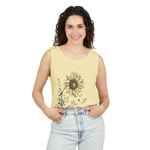 Stay Golden Sunflower Tank Tops in White Cream and Teal - Ocean State Styles