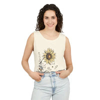 Stay Golden Sunflower Tank Tops in White Cream and Teal - Ocean State Styles